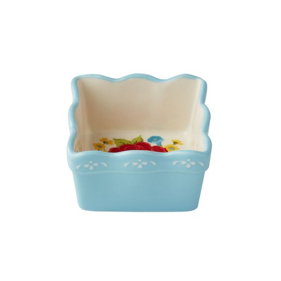 Pioneer Woman Floral Condiment Dish Set Mini Dip Square Bowls Acacia Wood Tray - Picture 13 of 16